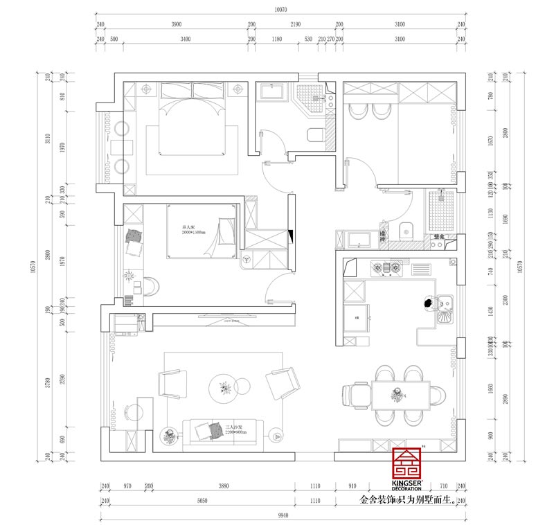 融創中心輕奢風格裝修127平米戶型解析