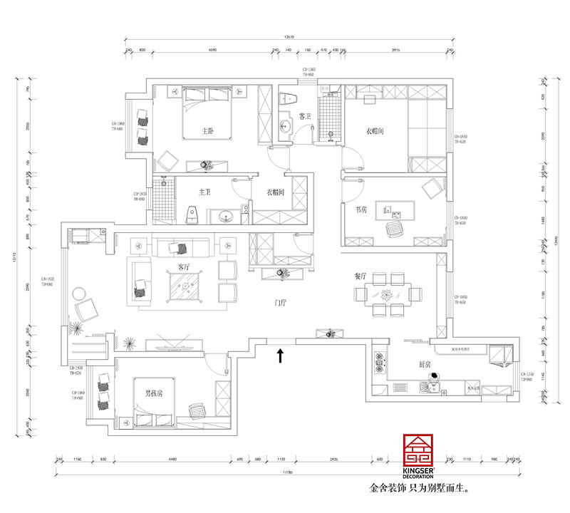 東南智匯城191平米美式輕奢風格裝修設計戶型解析
