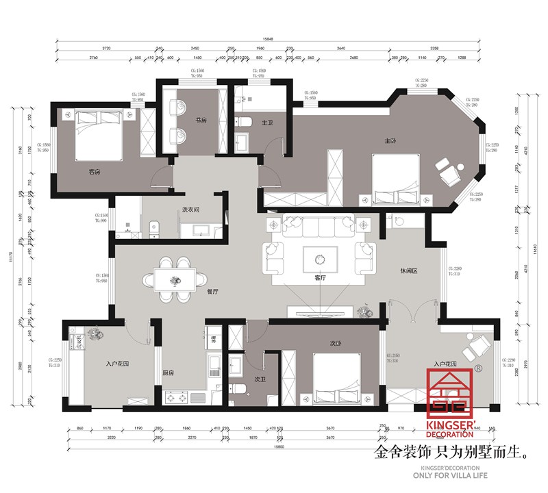 國仕山190平現(xiàn)代風(fēng)格裝修三居室戶型解析